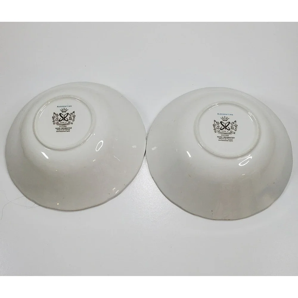 Vtg Staffordshire England Ironstone Blossomtime Blue Floral 2 Soup Cereal Bowls